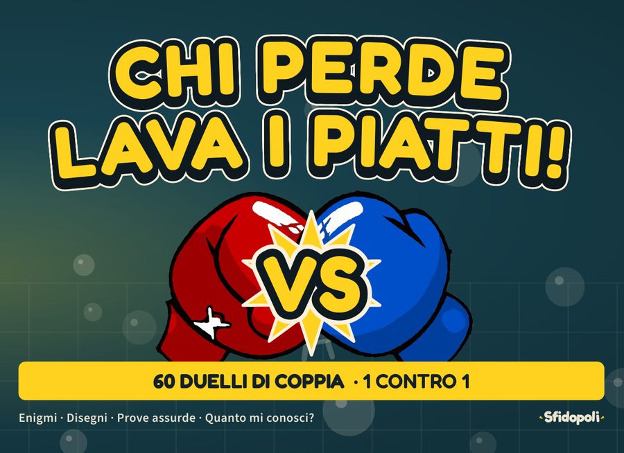 Copertina di «Chi perde lava i piatti!»: due guantoni da boxe, uno rosso e uno blu, che si scontrano su fondo verde petrolio.